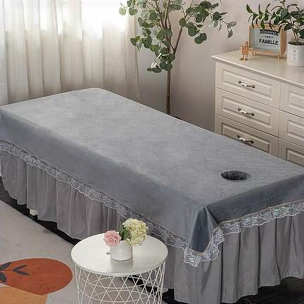 Beauty Salon Spa Massage Table Cloth Breathable Beauty Salon Massage SPA Center Bed Sheets Fully Wrap Around Sides Facial Bed Cover With Face Hole Pure Color For Beauty Salon Spa-H 47x87inch(120x220cm