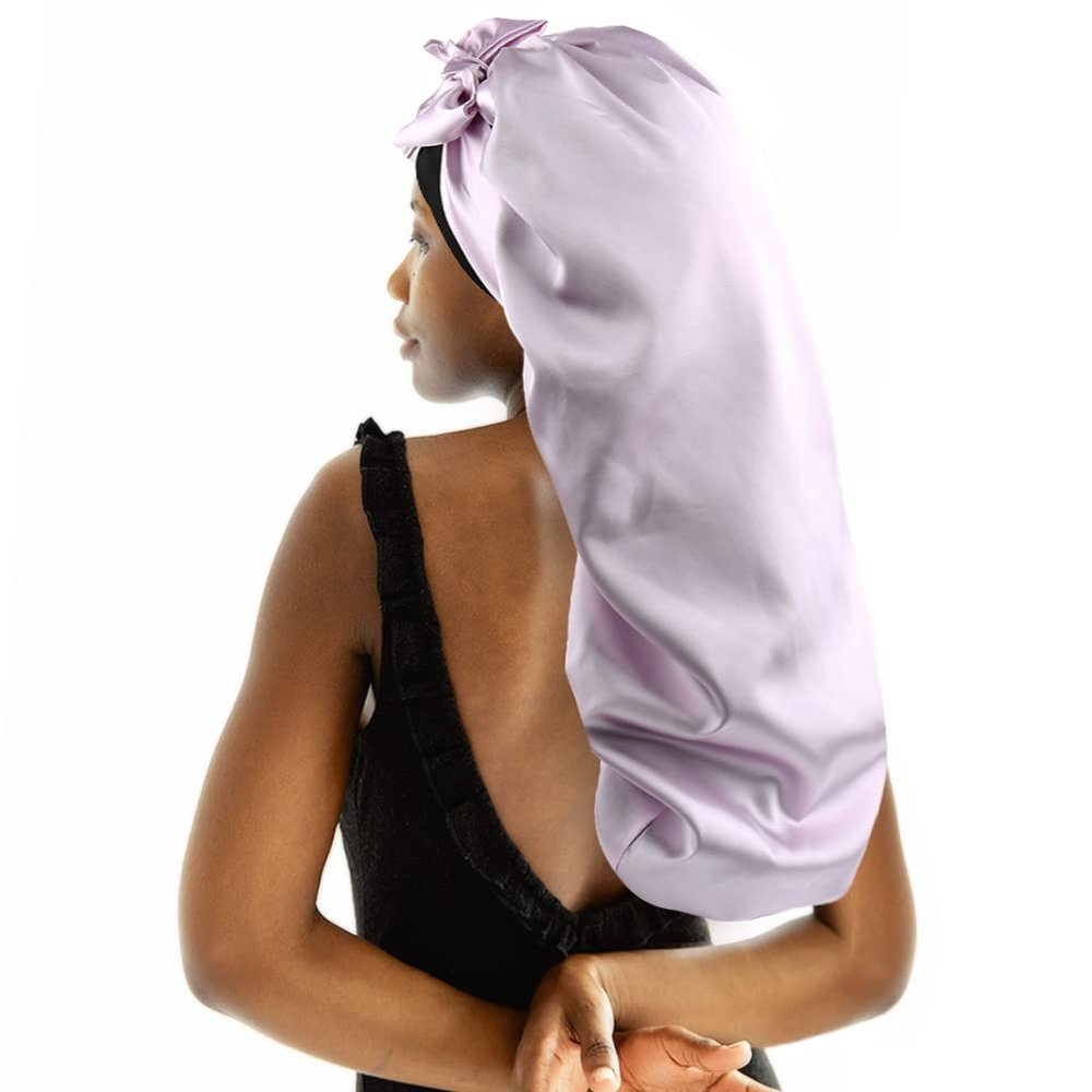 greatremy Braids Bonnet Sleeping Extra Large Long Hair Braids Accessories Weave Sleeve Scarf locs Bonnet Scrunchie Double Layer Silky Satin with tie Band for Women Purple