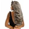 greatremy Braids Bonnet Extra Large Long Hair Braids locs Bonnet Scrunchie Behind Ear Double Layer Silky Satin Sleep Scarf Bonnet Cap with tie Band for Women Leopard Grain view 1