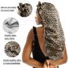 greatremy Braids Bonnet Extra Large Long Hair Braids locs Bonnet Scrunchie Behind Ear Double Layer Silky Satin Sleep Scarf Bonnet Cap with tie Band for Women Leopard Grain view 3