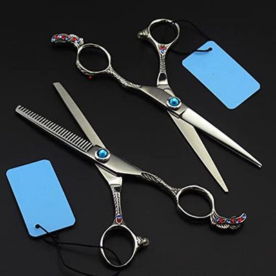 Hair Cutting Shears, 6 Inch Professional Japan 440c Retro Hair Scissors Set Cutting Barber Makeup Thinning Shears Hairdressing Scissors (Size : Set)