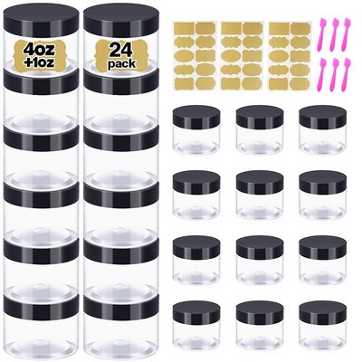 4 oz Plastic Containers with Lids + 1oz Small Containers (Set of 24) - Plastic Jars for Lip Scrub, Body Butters, Cream, Slime, Craft Storage