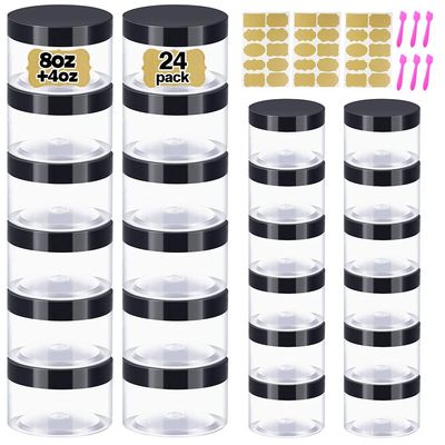 8 oz Plastic Containers With Lids + 4oz Small Containers (Set of 24) - Plastic Jars for Lip Scrub, Body Butters, Cream, Slime, Craft Storage