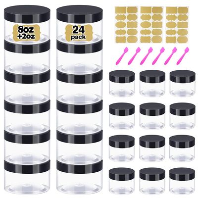8 oz Plastic Containers with Lids + 2oz Small Containers (Set of 24) - Plastic Jars with Lids for Lip Scrub, Body Butters, Cream, Slime, Craft Storage