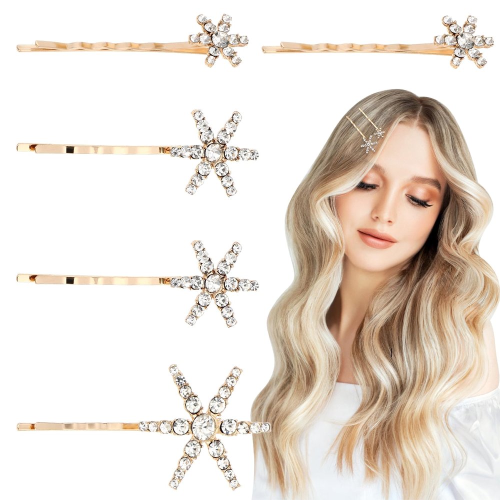 5Pcs Star Hair Clips Sparkly Hair Pins Metal Alloy Rhinestone Bobby Pins Hair Accessories for Woman