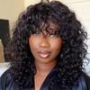 RHEANNA Curly Human Hair Wigs With Bangs 180 Density Glueless Water Wave Bang Wig Human Hair For Black Women Natural Black Machine Made Wig With Bangs 22inch view 3