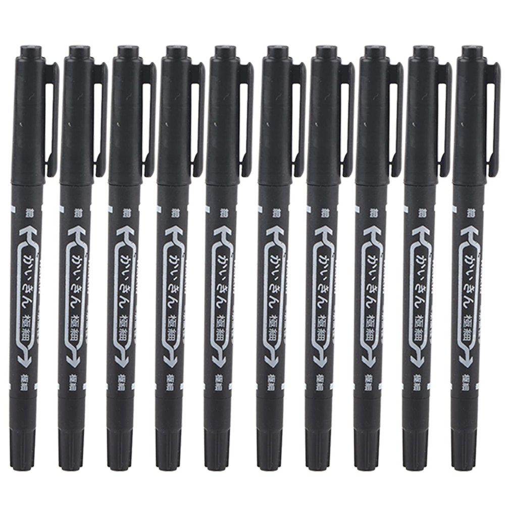 10 Pcs Tattoo Pen Tattoo Skin Marker Marking Scribe Pen Fine and Reg Tip Tattoo Stencil Markers Pen (black)