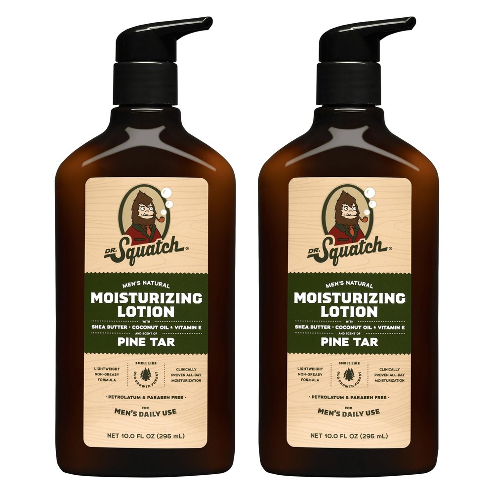 Dr. Squatch Natural Hand and Body Lotion for Men - Made with Shea Butter, Coconut Oil, Vitamin E for 24-Hr Moisturization - Pine Tar (10 fl oz, 2-Pack)
