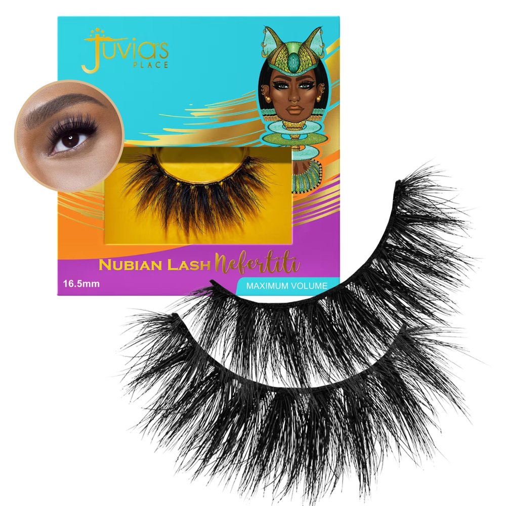 Juvia's Place Nubian Eyelashes Nefertiti - Eyelash Extension for Day or Night Use, Vegan Mink Lashes, Cruelty-Free Fluffy Lashes, Reusable Adhesive, Matte Black Mink Eyelashes Natural Look