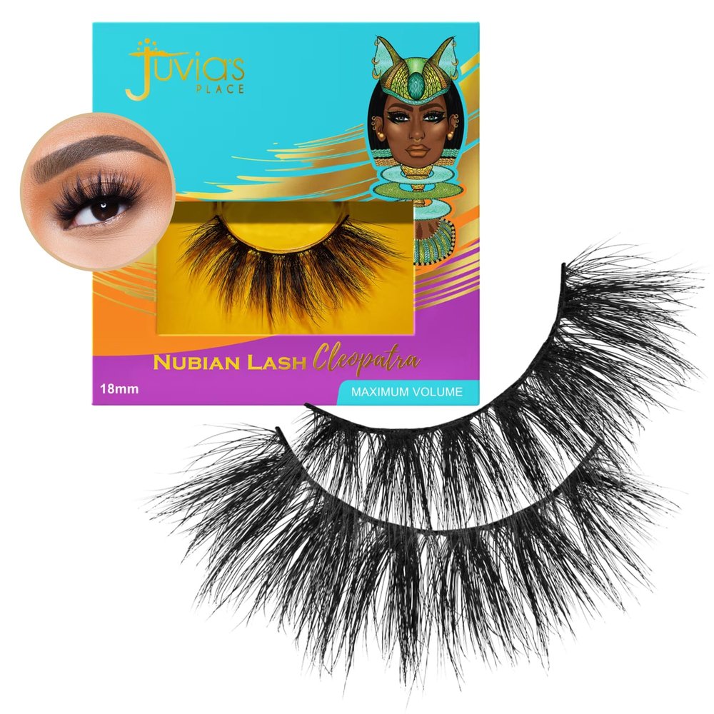 Juvia's Place Nubian Eyelashes Cleopatra - Eyelash Extension for Day or Night Use, Vegan Mink Lashes, Cruelty-Free Fluffy Lashes, Reusable Adhesive Eyelashes, Matte Black Mink Eyelashes Natural Look