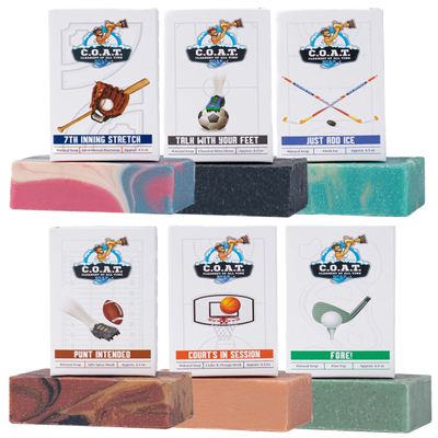 C.O.A.T. Cleanest of all Time Soap for Men, Bar Soaps All Natural, Masculine Scents with Sports Theme, Palm Oil Free, Vegan, Variety 6 Pack