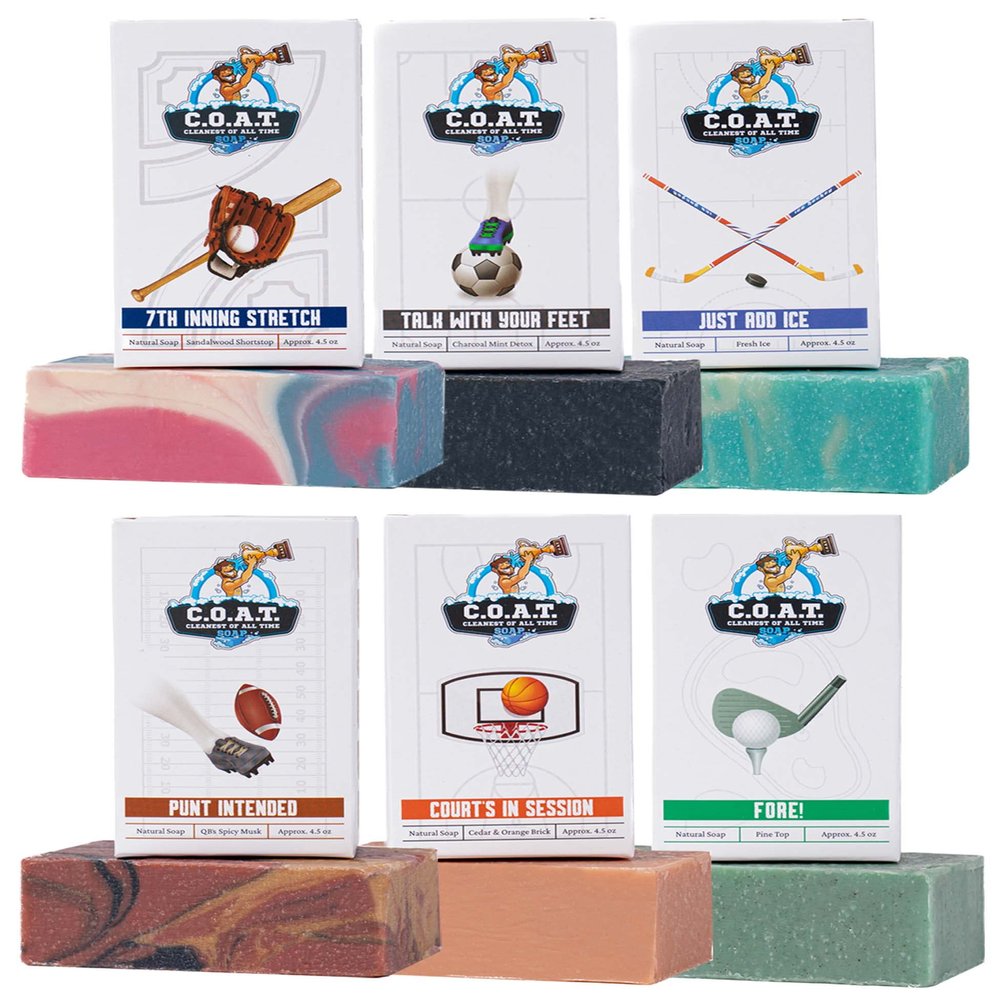 C.O.A.T. Cleanest of all Time Soap for Men, Bar Soaps All Natural, Masculine Scents with Sports Theme, Palm Oil Free, Vegan, Variety 6 Pack