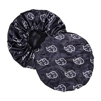 Large Silky Design Anime Bonnet with Elastic Soft Band Adjustable for Women and Men, Comfortable Satin Fabric, BlackcloudB