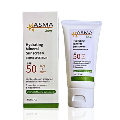 ASMA Hydrating Mineral Sunscreen SPF 50 with Face Moisturizer | Broad Spectrum UVA/UVB Protection | 9% Titanium Dioxide + 7% Zinc Oxide | Tinted Sunblock for All Ages & Skin Types