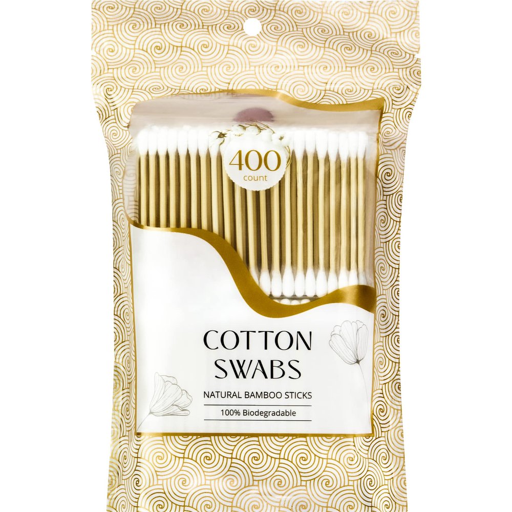 R-NEU 400 Bamboo Cotton Swabs, Dual Tipped, 3 Inch 100% Biodegradable Natural Cotton Qtips for Ears, Makeup, Cleaning, Home, Baby Care (400 Count)