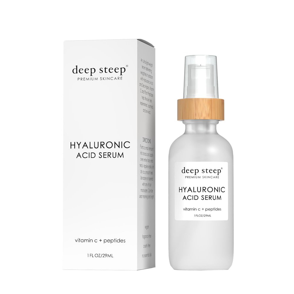 Deep Steep Hyaluronic Acid Face Serum, 1 oz Hydrating Serum with Vitamin C, Argan Oil, Aloe Vera, Glycerin & Apricot Oil Vegan, Clean Beauty Skincare, Smooth & Glowing Skin