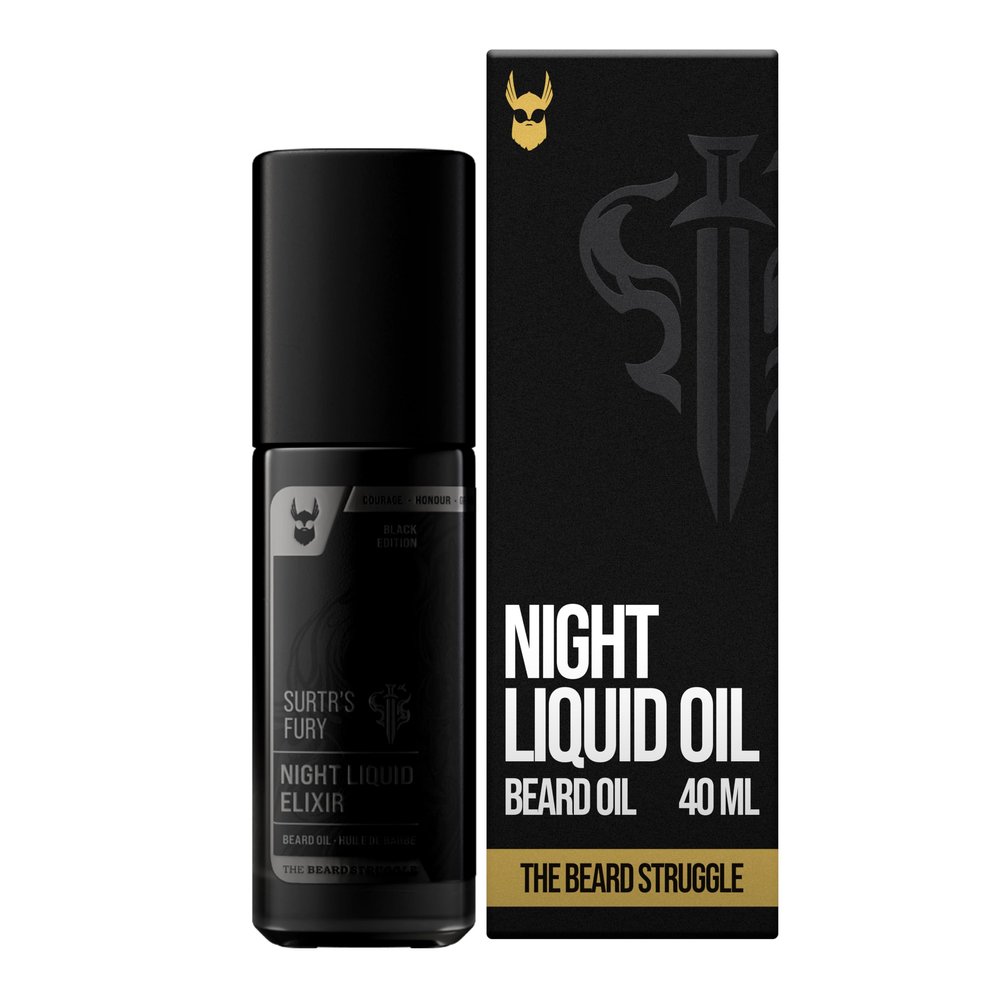 The Beard Struggle Night Liquid Elixir Beard Oil - Platinum Collection - Surtr's Fury (1.35 Fl oz) - Beard Oil for Men - Natural Blend for Softens, Moisturizing, & Healthier Beard Growth