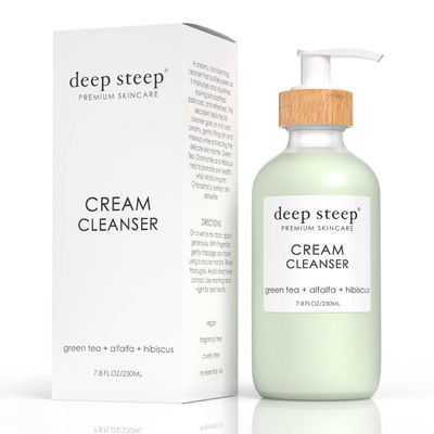 Deep Steep Cream Cleanser, 7.8 oz  Gentle Daily Face Wash with Shea Butter, Coconut, Jojoba & Sunflower Oils, Green Tea & Hibiscus  Vegan, Clean Beauty Skincare, Calming Hydration