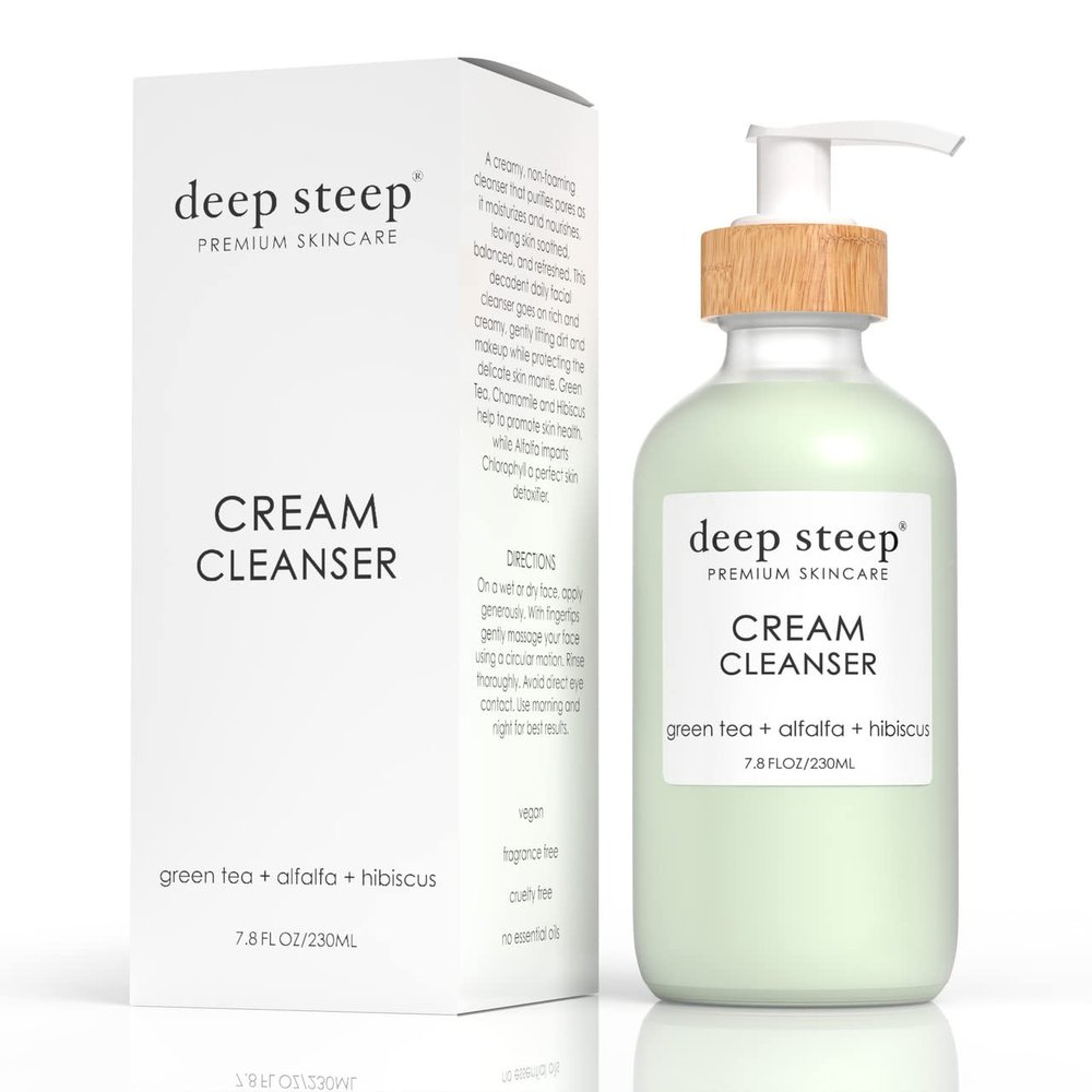 Deep Steep Cream Cleanser, 7.8 oz Gentle Daily Face Wash with Shea Butter, Coconut, Jojoba & Sunflower Oils, Green Tea & Hibiscus Vegan, Clean Beauty Skincare, Calming Hydration