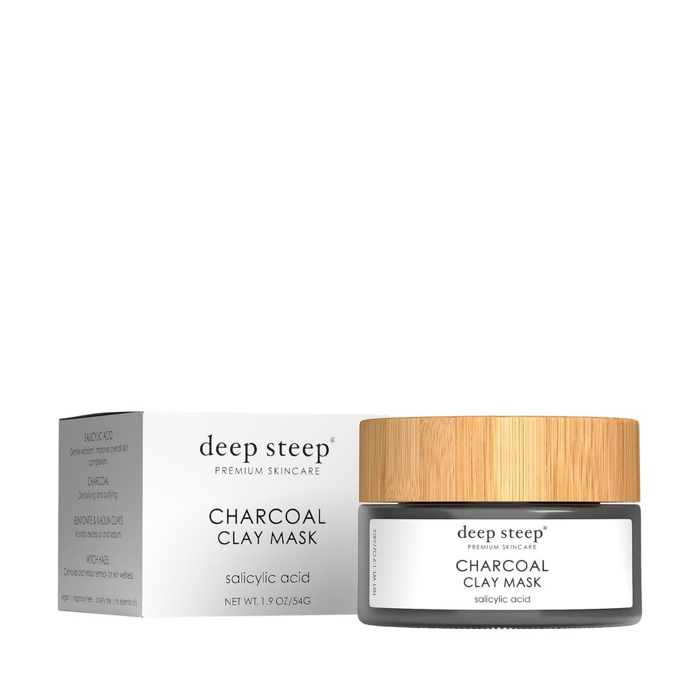 Deep Steep Charcoal Clay Mask, 1.9 oz Detox Acne Face Mask with Bentonite Clay, Witch Hazel & Salicylic Acid Vegan, Clean Beauty Skincare, Clear & Balanced Skin