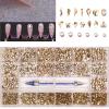 8000Pcs Mini 1.2mm Nail Rhinestones Sand Nail Diamonds Micro Pixie Crystals for Nails+Champagne Gold Nail Rhinestones Gems Stones Jewels Multi Round Shape for Nail Art Crafts with Wax Pen HINABTRU view 1