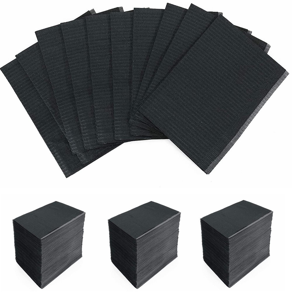 Disposable Waterproof Dental Bibs,125pcs Tattoo Bibs Piercing Waterproof Bibs Tattoo Table Covers (Black)