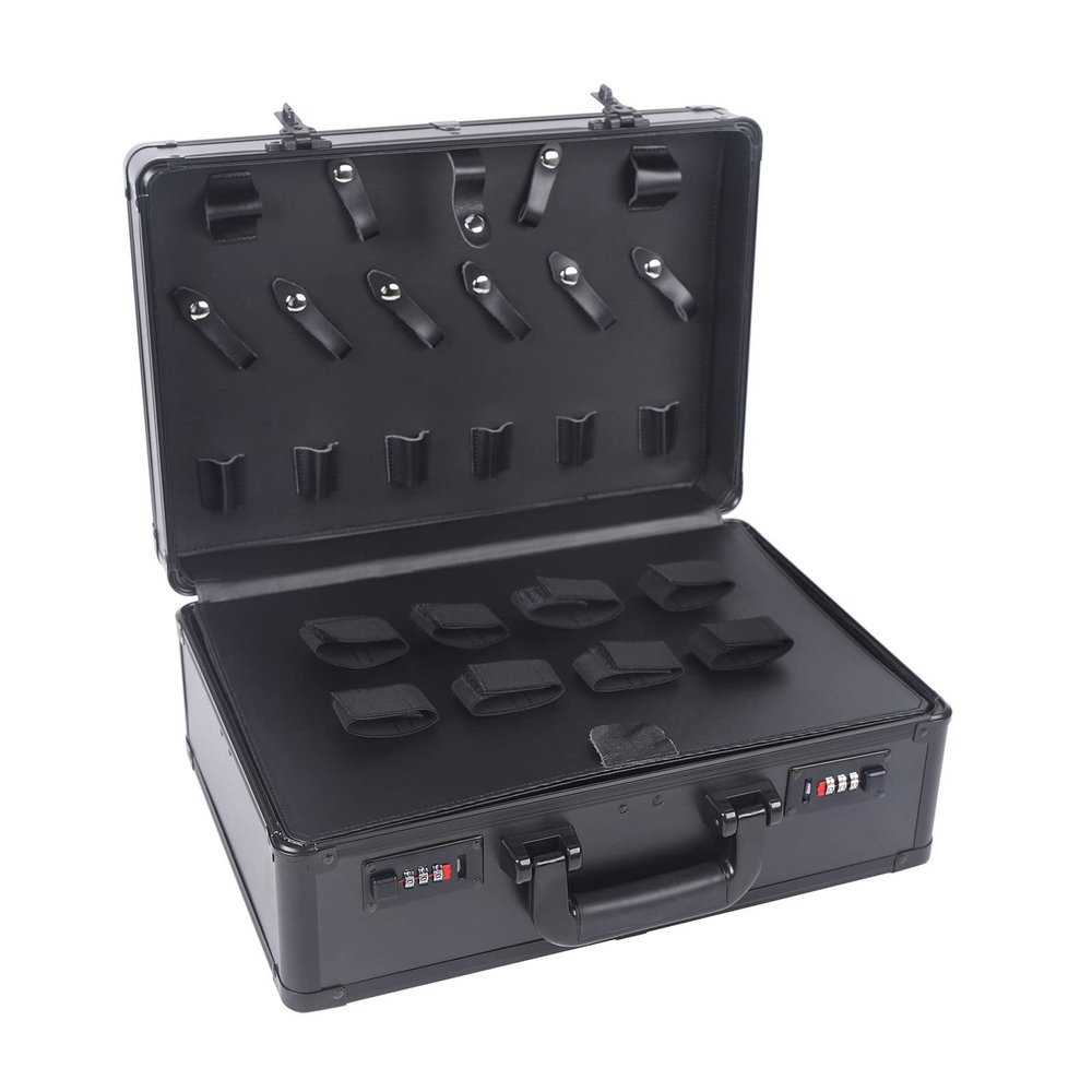 Fetcoi Barber Case Barber Carrying Case, Portable Hairdressing Tool Storage Barber Suitcase Barber Tool Box with Lock for Scissors Clippers Barber Supplies (Black)