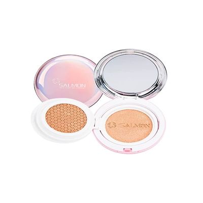 1PC Salmon Oil Control/Moisturizing Double-side Double Effect Concealer + CC Cream Air Cushion Foundation, Cushion Cream Foundation, Creating Flawless Radiant Skin (pink)