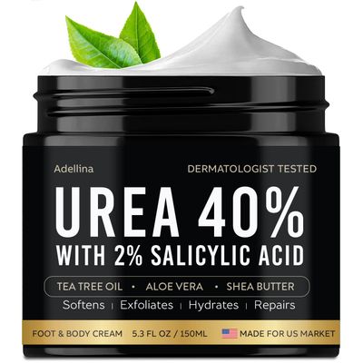 Adellina Urea Cream 40 Percent for Feet Maximum Strength, Urea Foot Cream for Dry Cracked Heels Feet Knees Elbows, 40% Urea Foot Repair Lotion 5.3 OZ