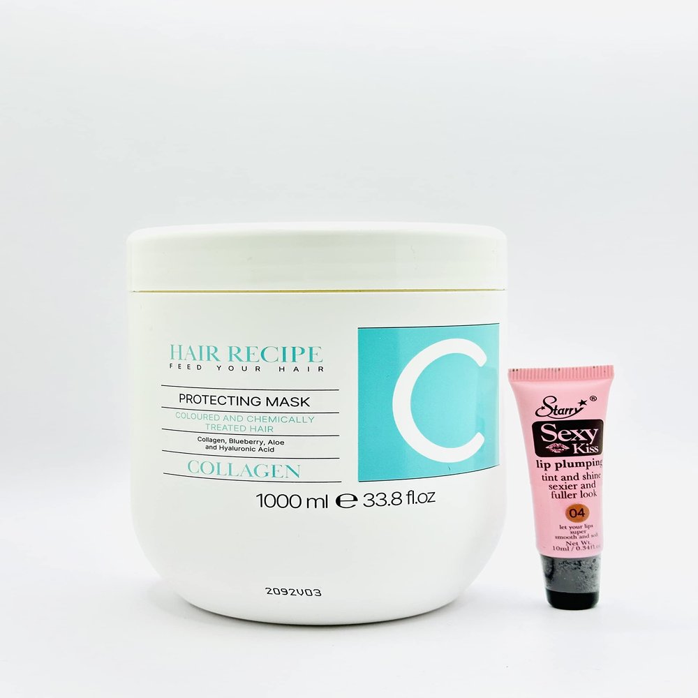 Hair Recipe Feed Your Hair Mask by Maxima 1000 ml /33.8 fl oz - Free Starry Lip Plumping Gloss 10ml (Collagen - Protecting Mask)