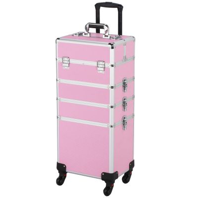 costoffs Professional Cosmetic Case on Wheels Rolling Makeup Train Box Makeup Organizer Artist Travel Storage Pink, Pink, 34 x 25.5 x 80.5cm, Traditional