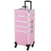 costoffs Professional Cosmetic Case on Wheels Rolling Makeup Train Box Makeup Organizer Artist Travel Storage Pink, Pink, 34 x 25.5 x 80.5cm, Traditional view 1