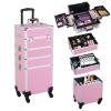 costoffs Professional Cosmetic Case on Wheels Rolling Makeup Train Box Makeup Organizer Artist Travel Storage Pink, Pink, 34 x 25.5 x 80.5cm, Traditional view 2