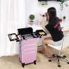 costoffs Professional Cosmetic Case on Wheels Rolling Makeup Train Box Makeup Organizer Artist Travel Storage Pink, Pink, 34 x 25.5 x 80.5cm, Traditional view 4