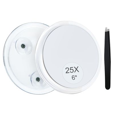 MIYADIVA 25X Magnifying Mirror Suction Cup for Easy Mounting, Use for Makeup Mirror, Travel Stick on Shower Mirror for Plucking Eyebrows 6 Inch