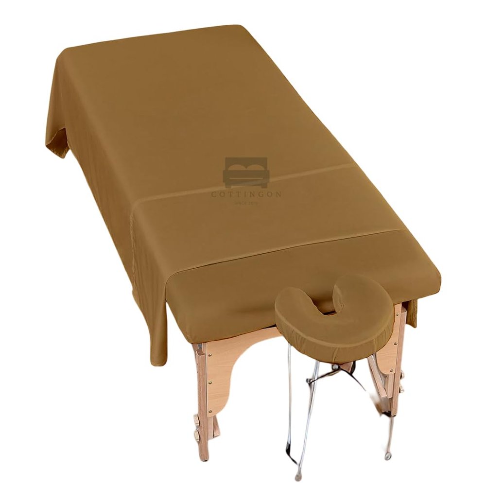 Cottingon 3 Piece Massage Table Sheet Set, 100% Brushed Premium Microfiber Ultra Light, Wrinkle free, Facial Bed Cover Fits 36" x 77" upto 7"Deep Massage Beds, Taupe