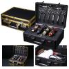 Fetcoi Barber Case Barber Carrying Case, Portable Hairdressing Tool Storage Barber Suitcase Barber Tool Box with Lock for Scissors Clippers Barber Supplies (Gold) view 3
