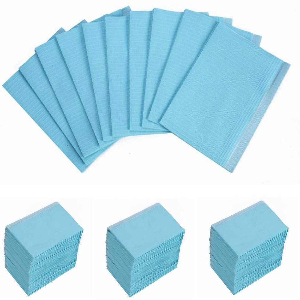 13" x 18" Dental Bibs Disposable Pack of 125,Soft and Waterproof Dentist Bibs for Dental Tray Covers,Tattoo Bib Sheet and Nail Table Cover Supplies (Blue)