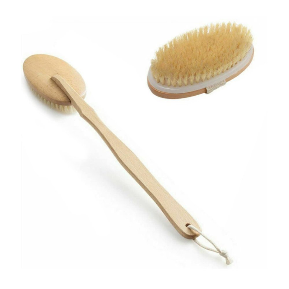 MOOKEENONE 1 Pack x Body Brush, Eco-Friendly Wooden Long-Handled Bath Shower Body Back Dry Skin Cleaning Tool Spa Scrubber Brush