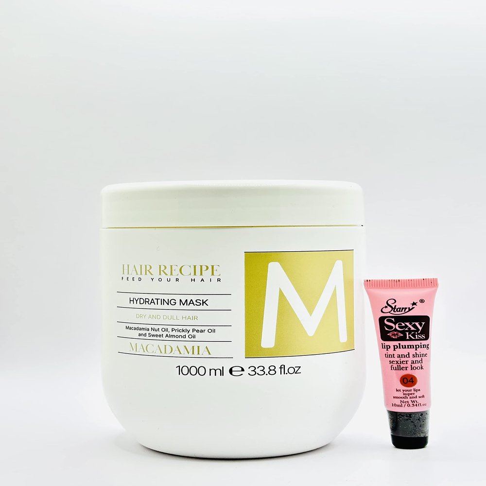 Hair Recipe Feed Your Hair Mask by Maxima 1000 ml /33.8 fl oz - Free Starry Lip Plumping Gloss 10ml (Macademia- Hydrating Mask)