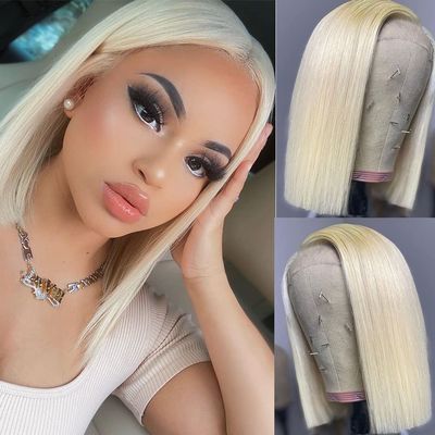 10 Inches Blonde Bob Lace Front Wigs for Women 4x4 Closure Human Hair Wigs 613 Bob Wigs with Natural Hairline Glueless Thick HD Transparent Lace Frontal Wigs Pre Plucked with Bleached Knots 150 Denisty