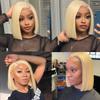 10 Inches Blonde Bob Lace Front Wigs for Women 4x4 Closure Human Hair Wigs 613 Bob Wigs with Natural Hairline Glueless Thick HD Transparent Lace Frontal Wigs Pre Plucked with Bleached Knots 150 Denisty view 3