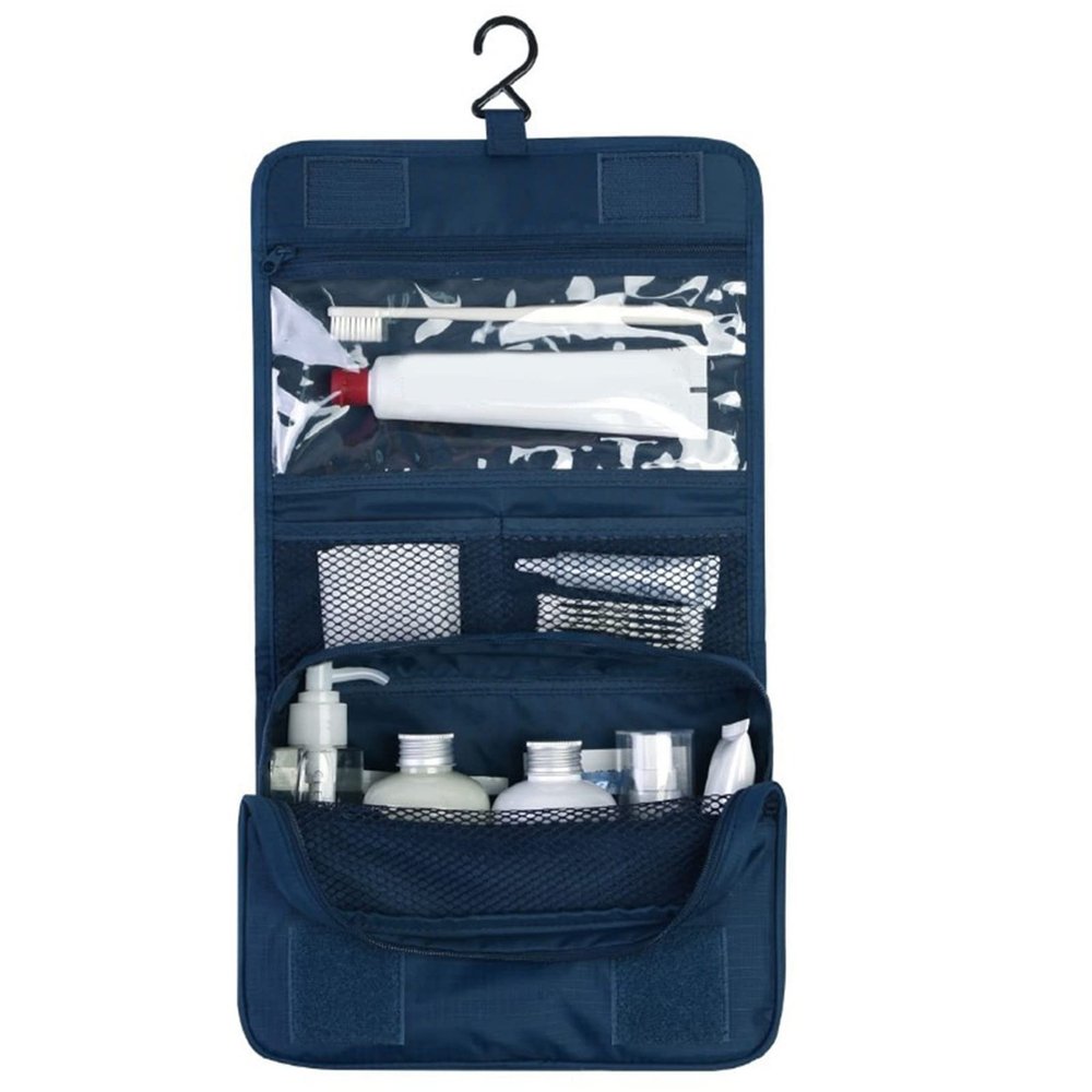 Toiletry Bags, Hanging Toiletry Bag Cosmetic Bag Foldable Makeup Bag with Hook and Tote Navy Blue 24x18.5x9.5cm for Travel