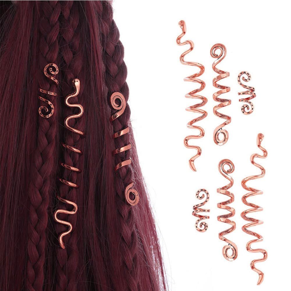 Chamvino 6PCS Dreadlocks braid hair loops Retro spinning spiral hairpin Dreadlocks Beads Braiding Hair Decorations Hair Jewelry for Women(Rose gold)