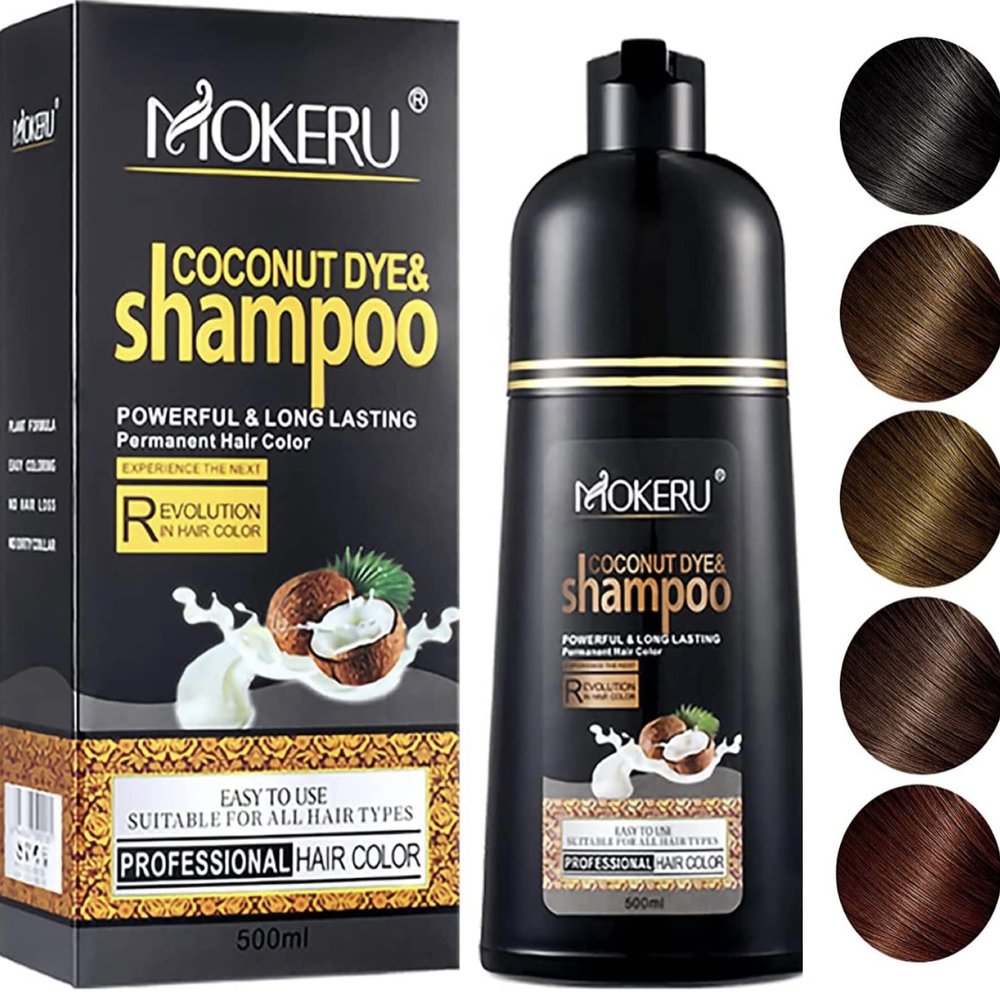 Maani MOKERU Professional Argan COCONUT Oil Hair Dye Color Shampoo 500 ML: Instant Fast Acting Long Lasting for Gray Magic Colors in MinutesLong (BLONDE BROWN)