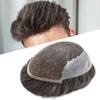 Mens Toupee Hairpiece European Human Hair Replacement Systems Undetectable French Lace Front Bleached Knots Natural Hairline Thin Skin Base Grey White Black Brown Blonde Hair Piece Male Wig Units (8X10-120% MEDIUM LIGHT TO MEDIUM DENSITY, #1B80 1B# O view 1
