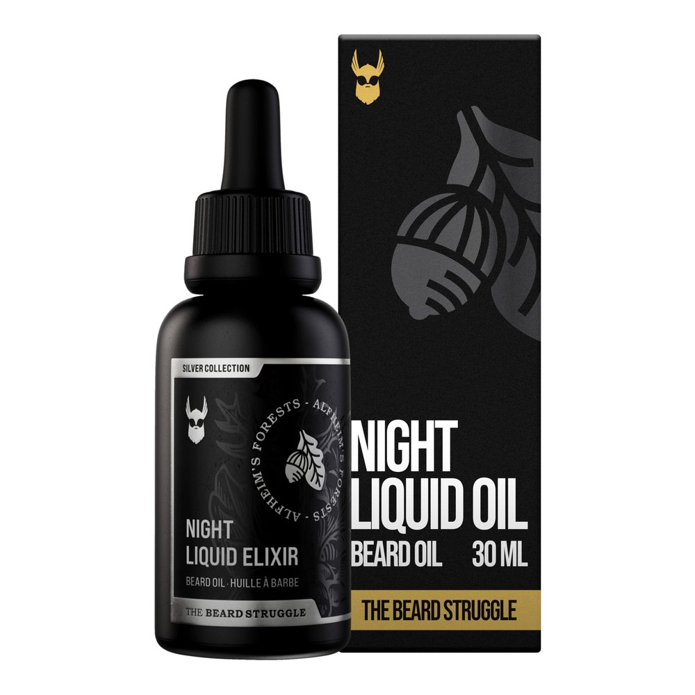 The Beard Struggle Night Liquid Elixir Beard Oil - Silver Collection - Alfheim's Forests - Softens, Moisturizing, & Healthier Beard Growth - Vegan-Friendly Beard Growth Oil (1 Fl oz)