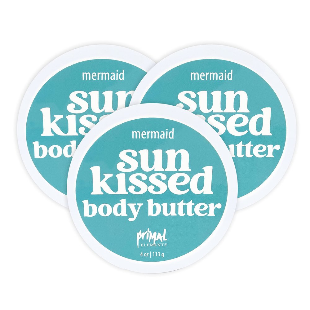 Primal Elements Sunkissed Body Butter with Coconut Oil, Shimmering Moisturizer for Ultimate Hydration and Nourishment, Suitable for All Skin Types, Instant Glow Mermaid, 3 pack (4 oz each)