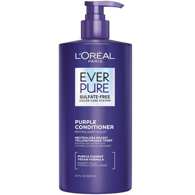 LOreal Paris Sulfate Free Brass Toning Purple Conditioner for Blonde, Bleached, Silver, or Brown Highlighted Hair, EverPure, 23 Fl Oz (Packaging May Vary)