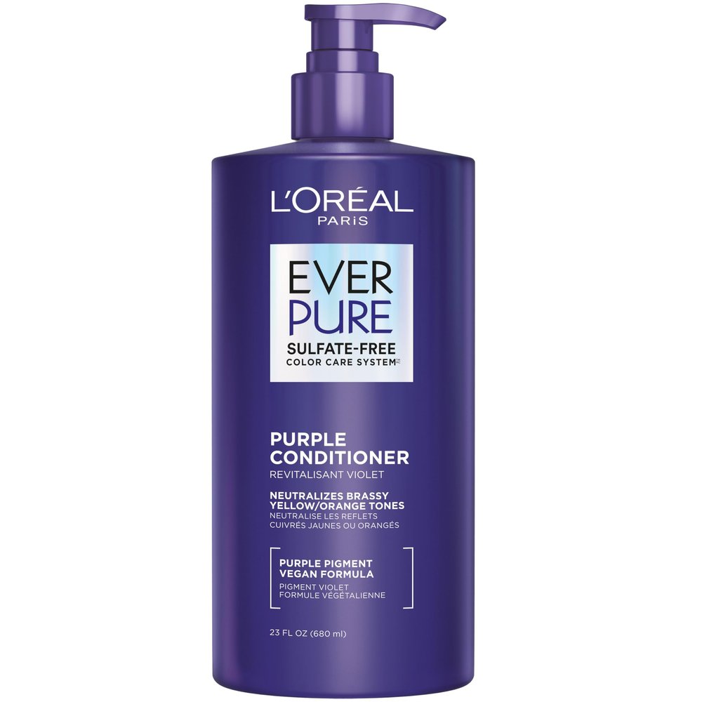 LOreal Paris Sulfate Free Brass Toning Purple Conditioner for Blonde, Bleached, Silver, or Brown Highlighted Hair, EverPure, 23 Fl Oz (Packaging May Vary)